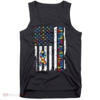 Autism Awareness Mom Dad USA flag Autistic Awareness Autism Tank Top thumb 0