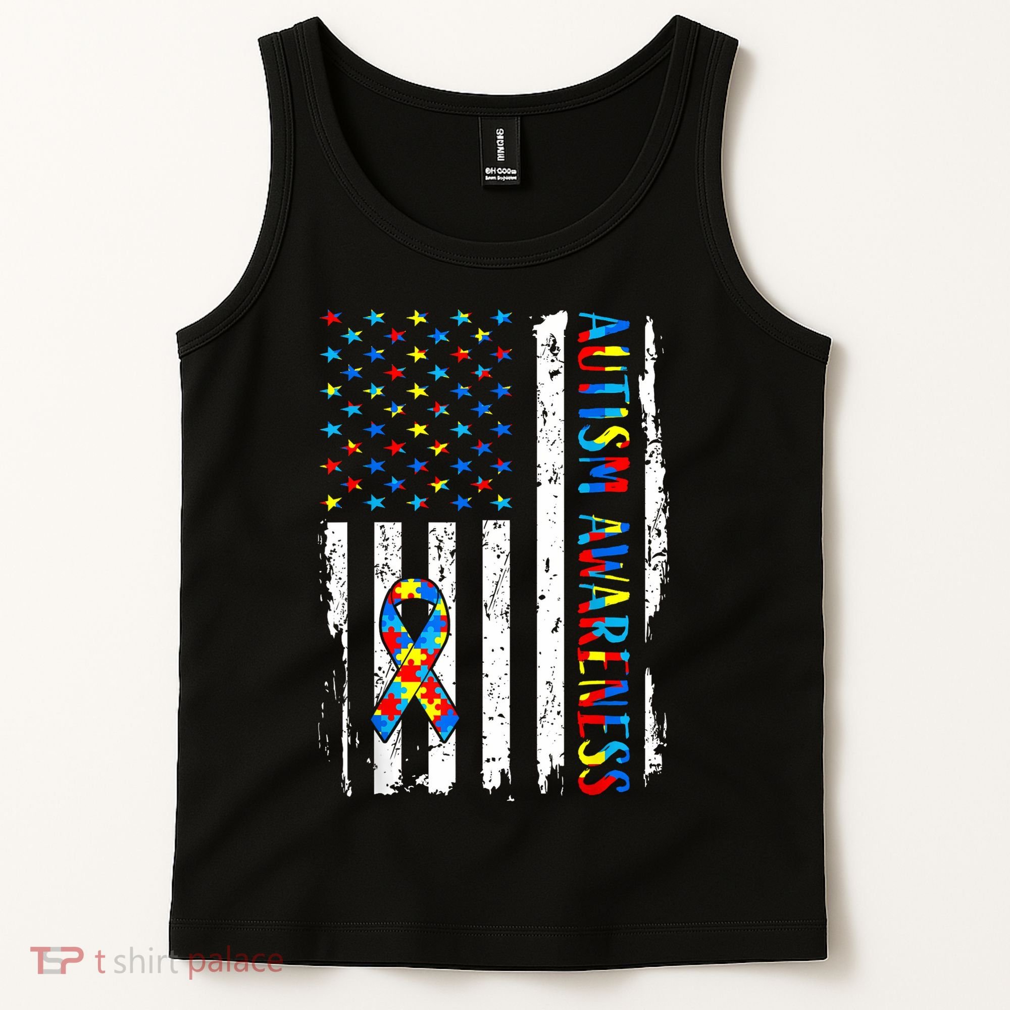 Autism Awareness Mom Dad USA flag Autistic Awareness Autism Tank Top