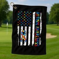 Autism Awareness Mom Dad USA flag Autistic Awareness Autism Golf Towel thumb 1
