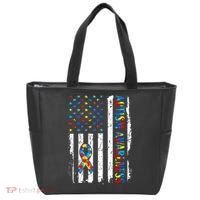 Autism Awareness Mom Dad USA flag Autistic Awareness Autism Tote Bag thumb 0