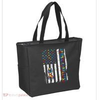 Autism Awareness Mom Dad USA flag Autistic Awareness Autism Tote Bag thumb 2