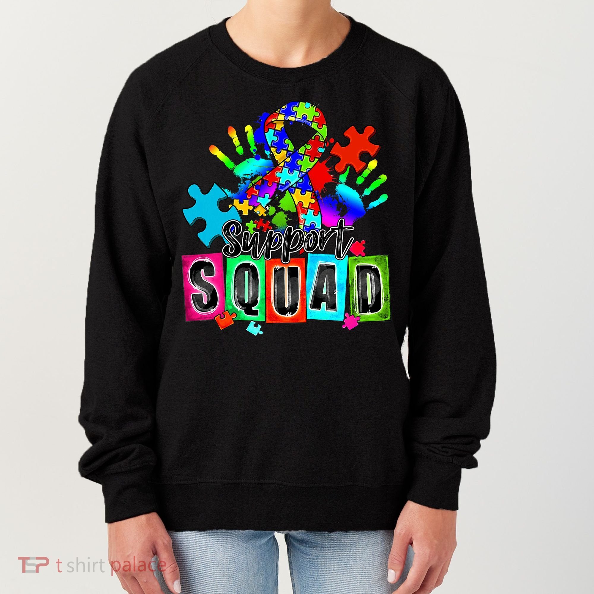 Autism Awareness Month Ribbon Support Squad Women's Sweatshirt