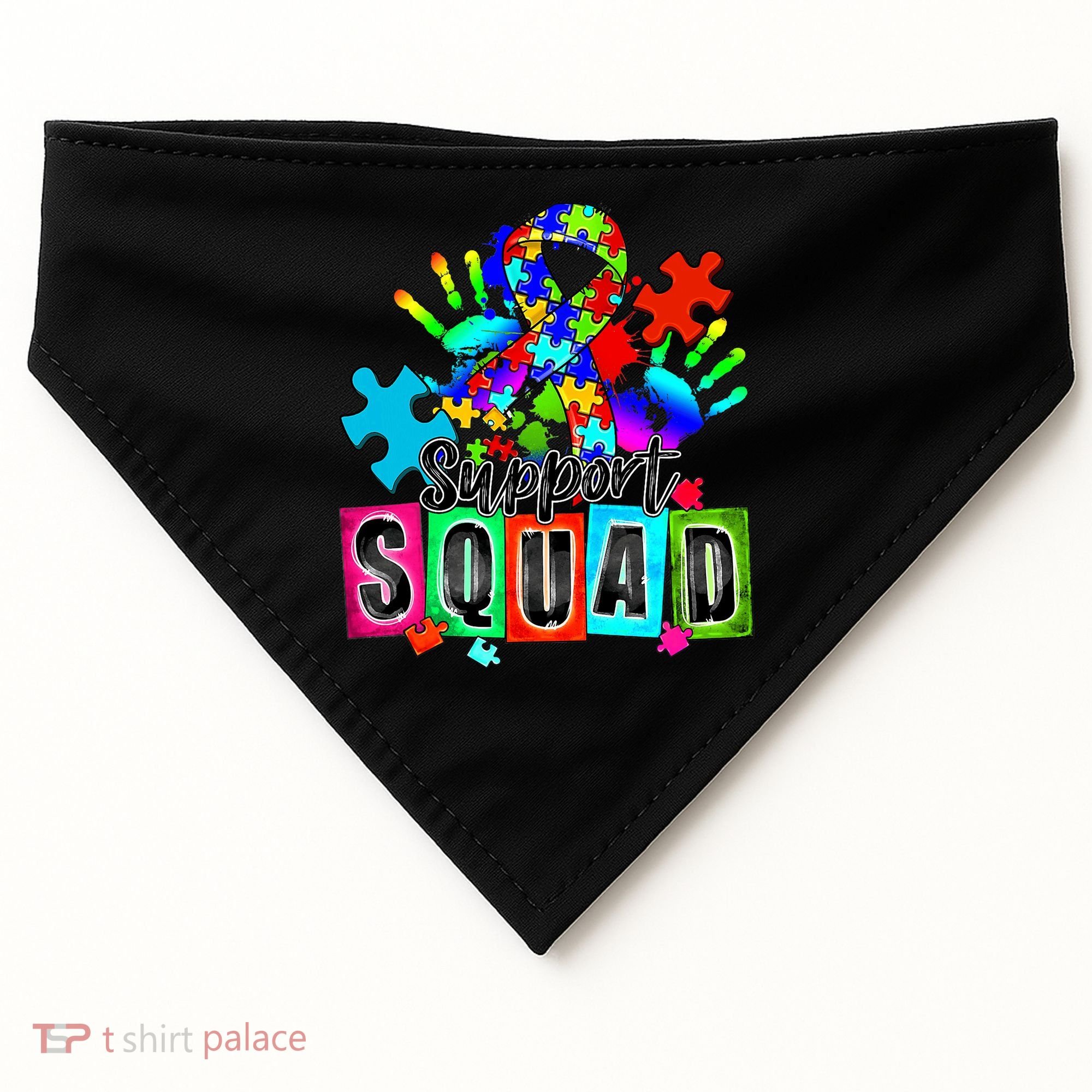Autism Awareness Month Ribbon Support Squad USA-Made Doggie Bandana