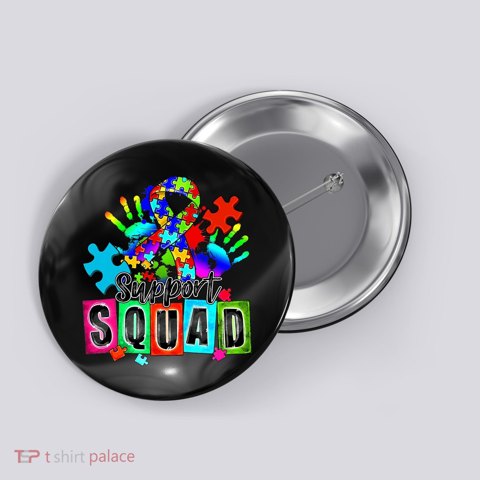 Autism Awareness Month Ribbon Support Squad Button