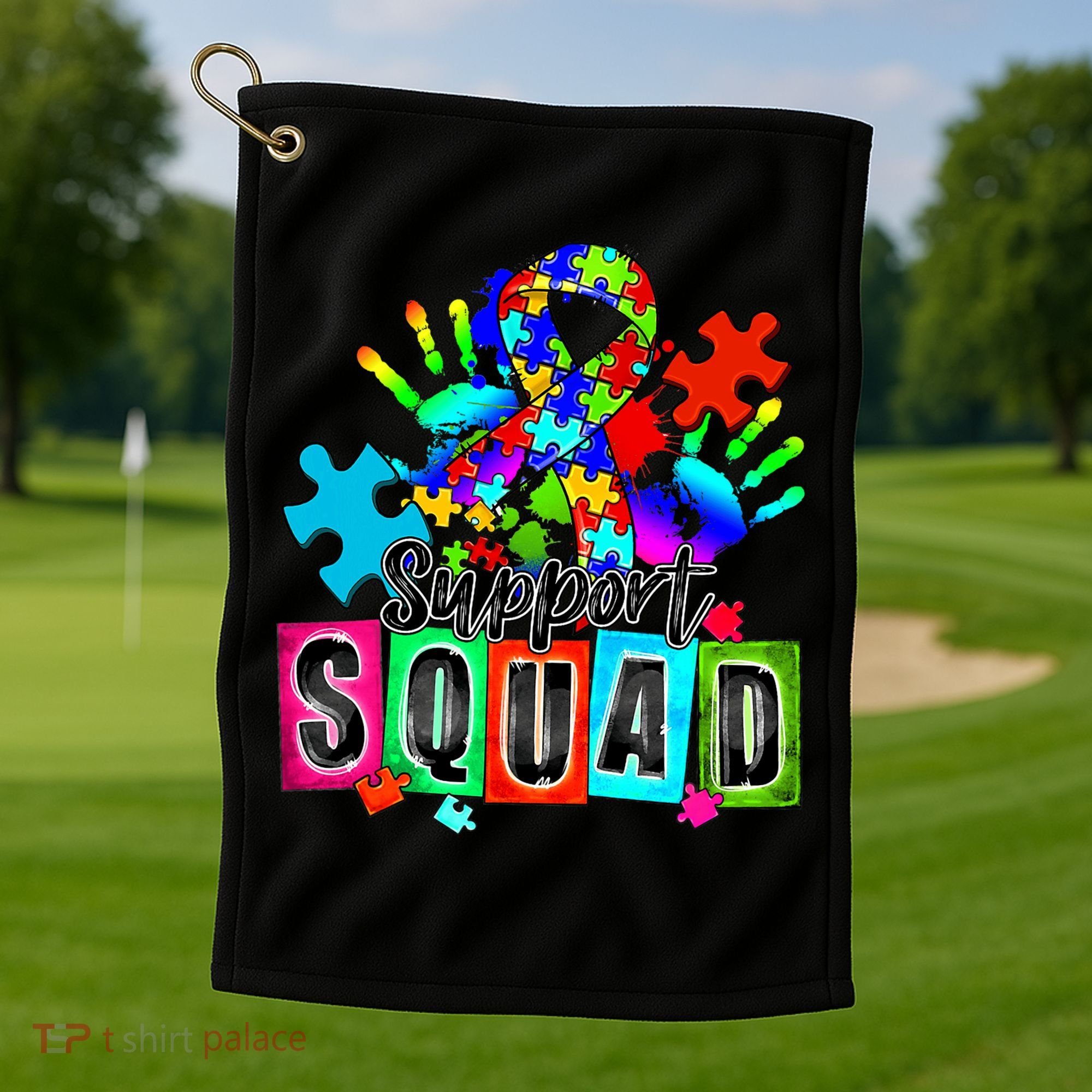 Autism Awareness Month Ribbon Support Squad Golf Towel
