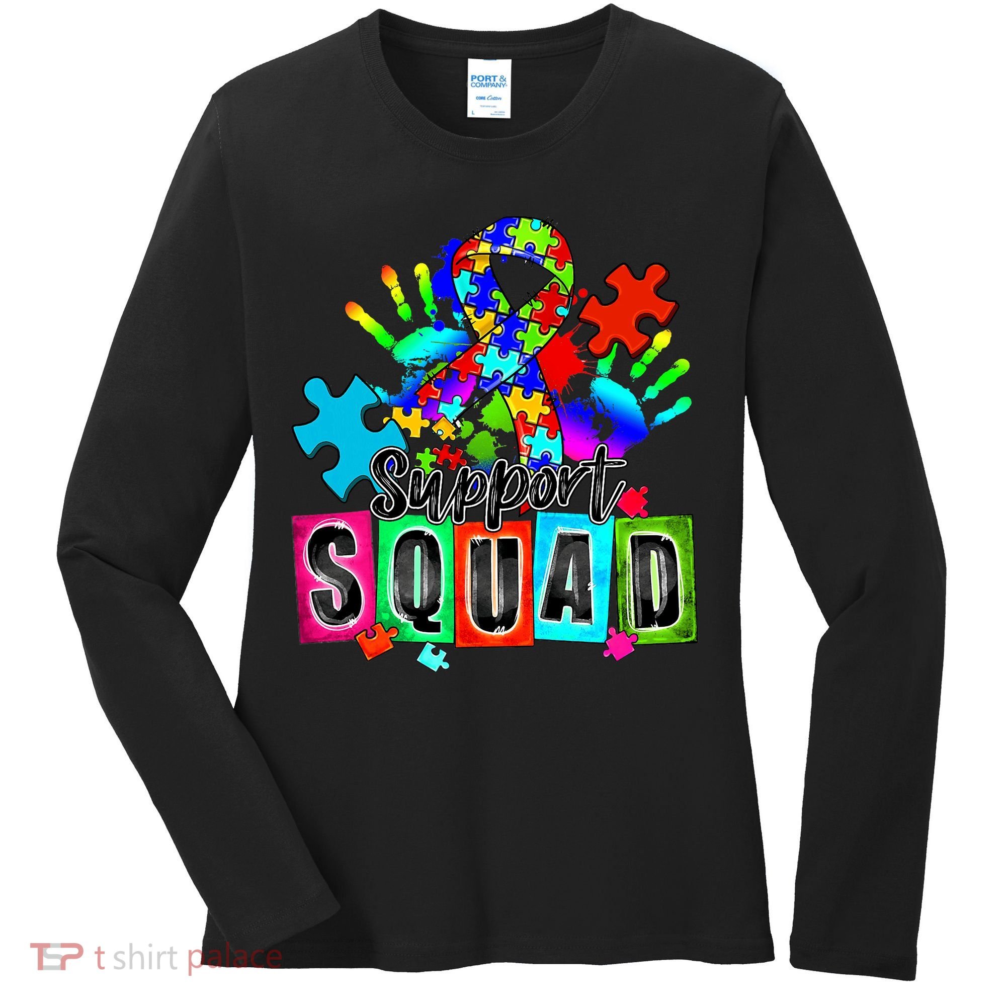 Autism Awareness Month Ribbon Support Squad Women's Long Sleeve Shirt