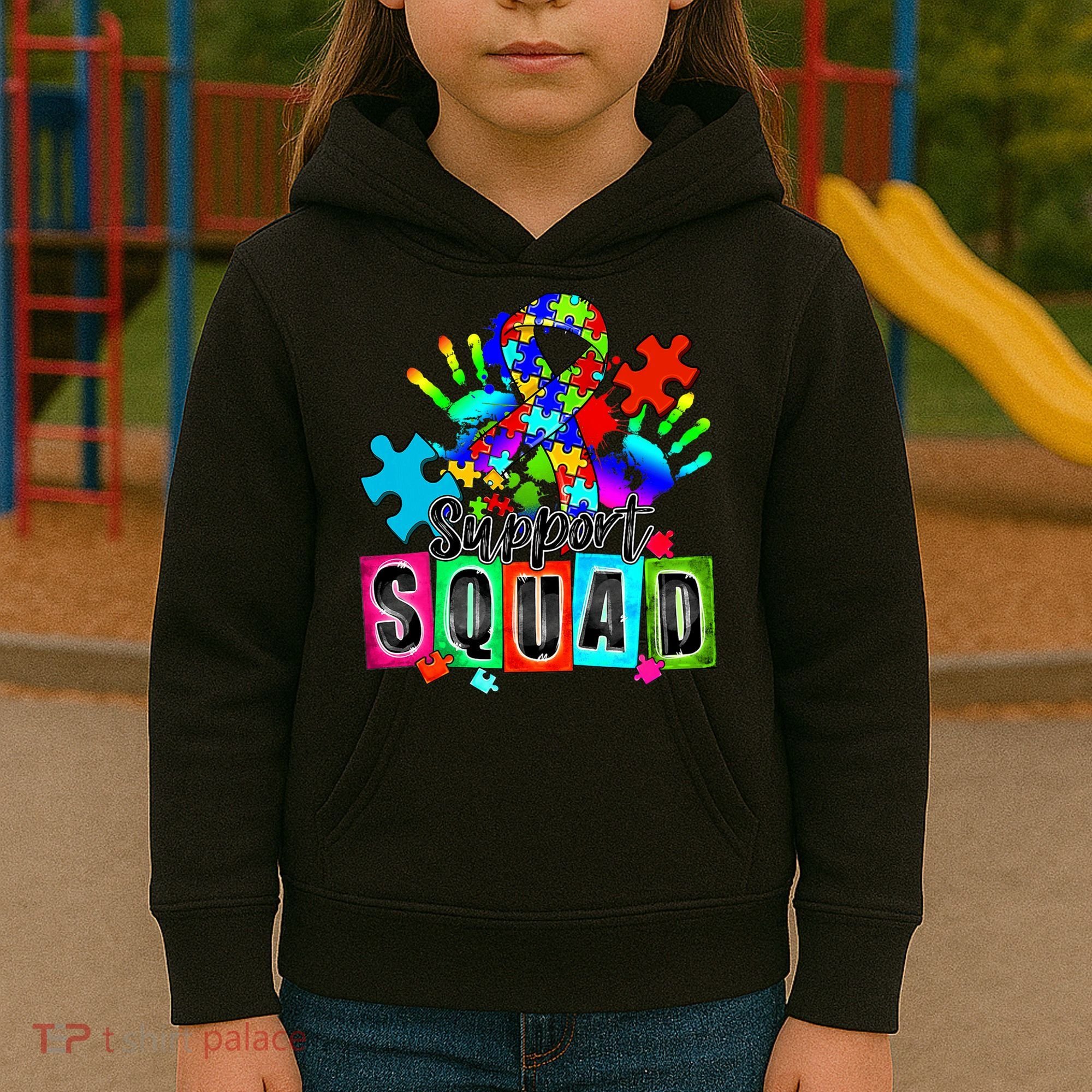 Autism Awareness Month Ribbon Support Squad Kids Hoodie
