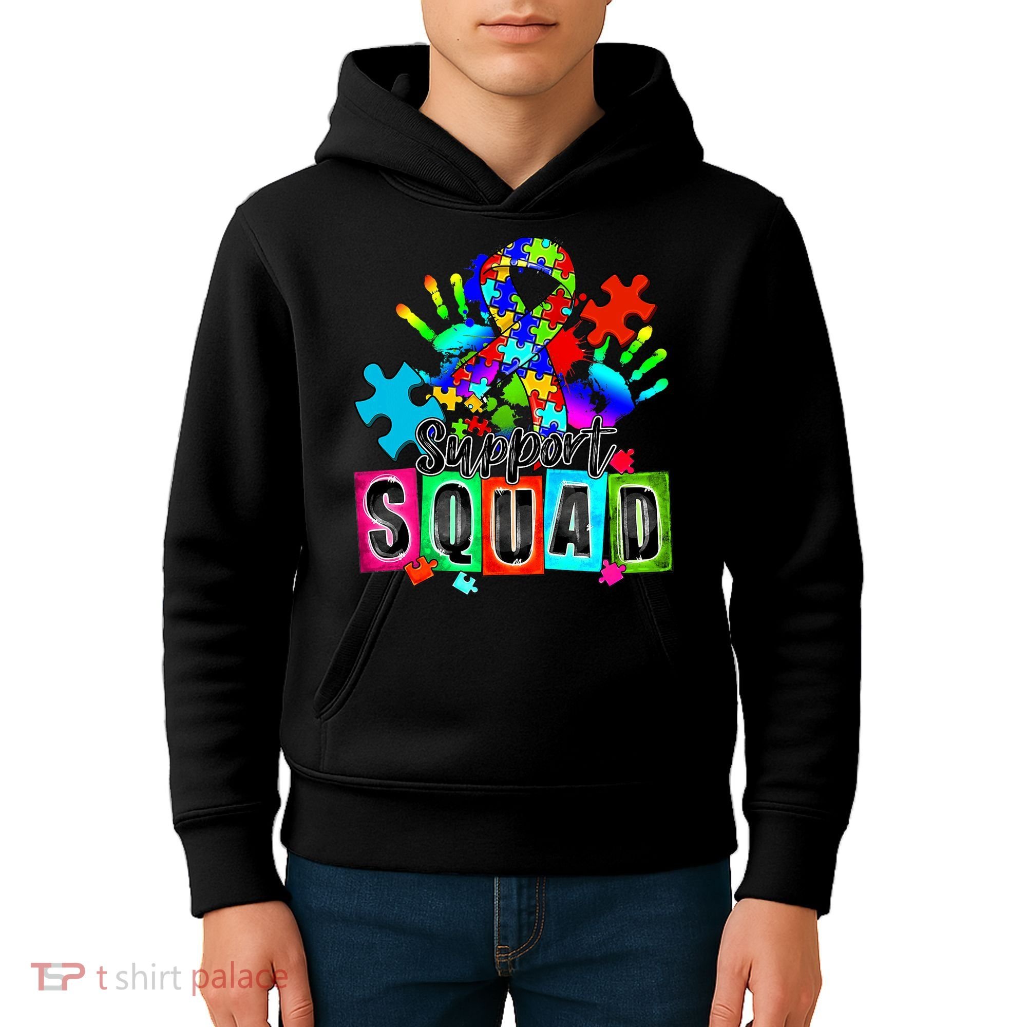 Autism Awareness Month Ribbon Support Squad Kids Hoodie