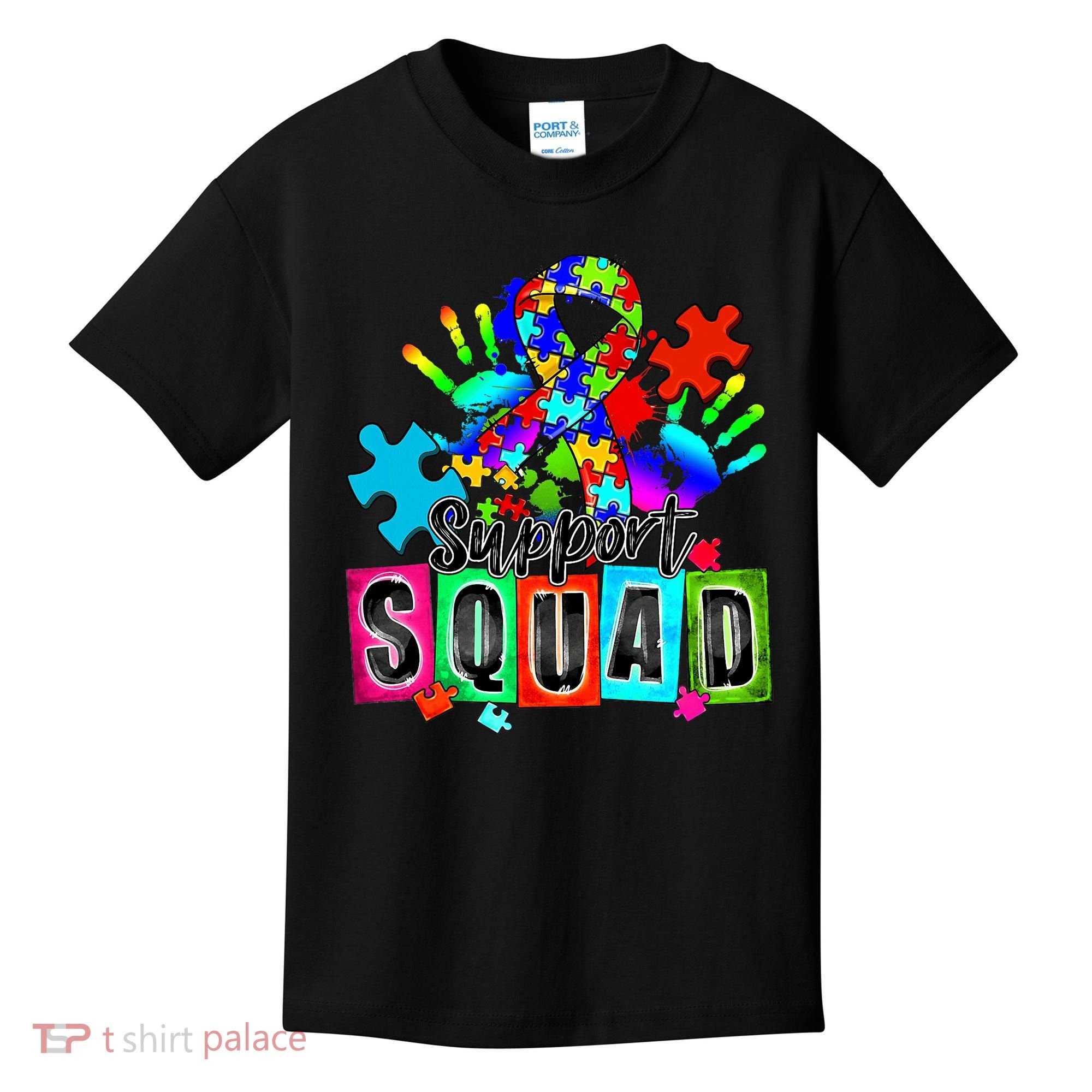 Autism Awareness Month Ribbon Support Squad Kids T-Shirt