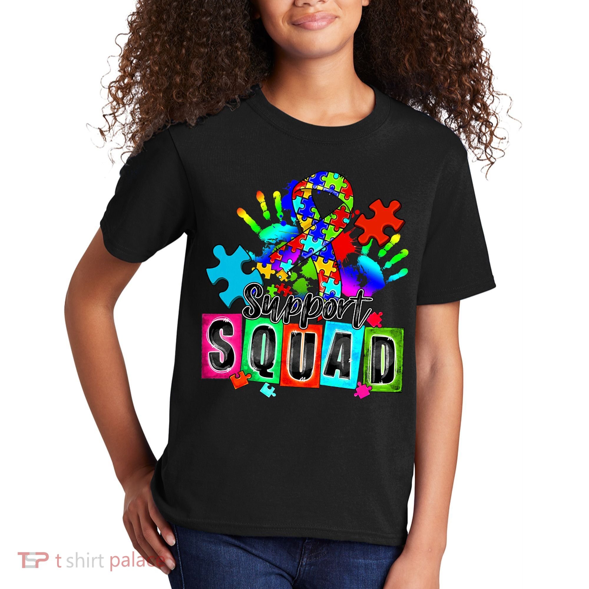 Autism Awareness Month Ribbon Support Squad Kids T-Shirt