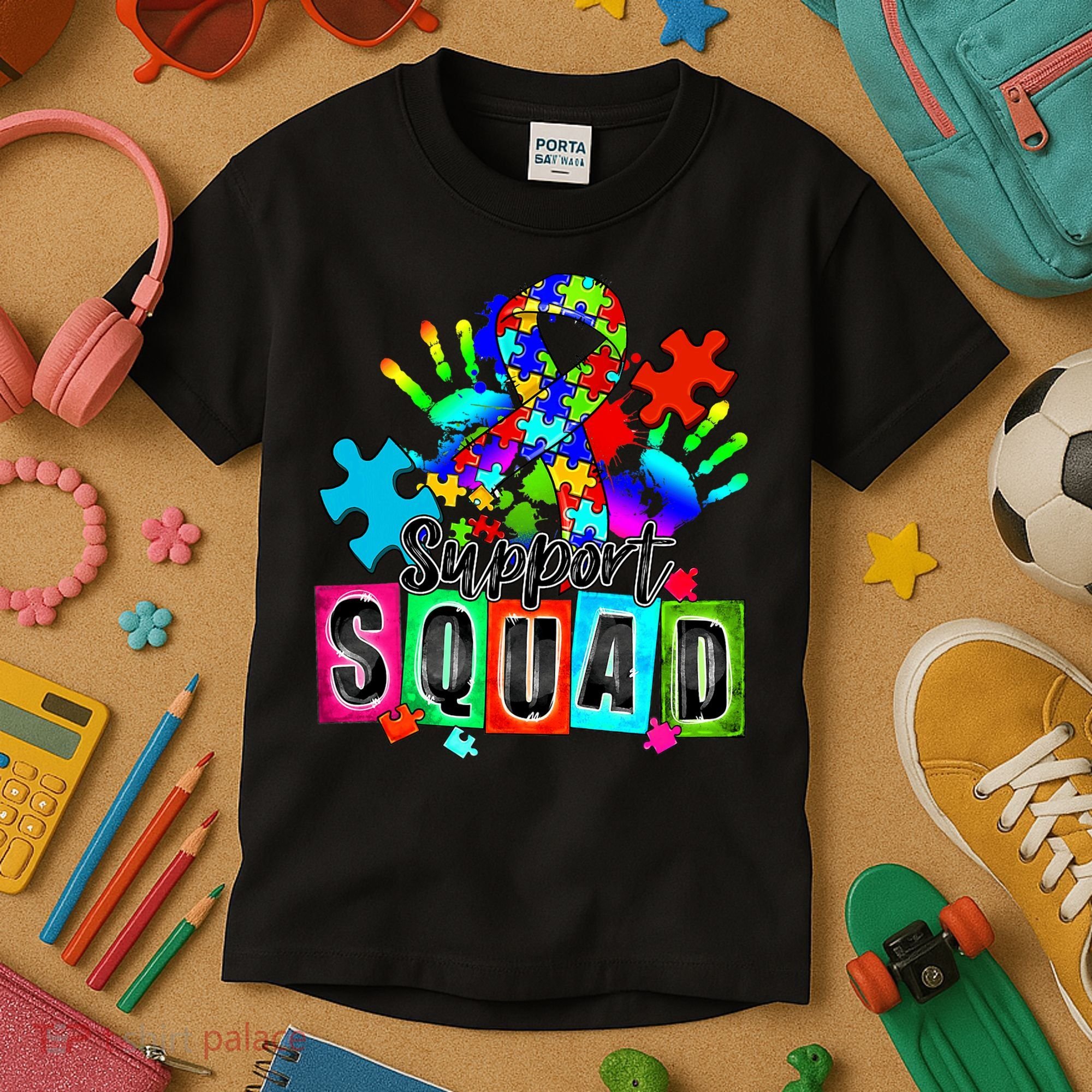 Autism Awareness Month Ribbon Support Squad Kids T-Shirt