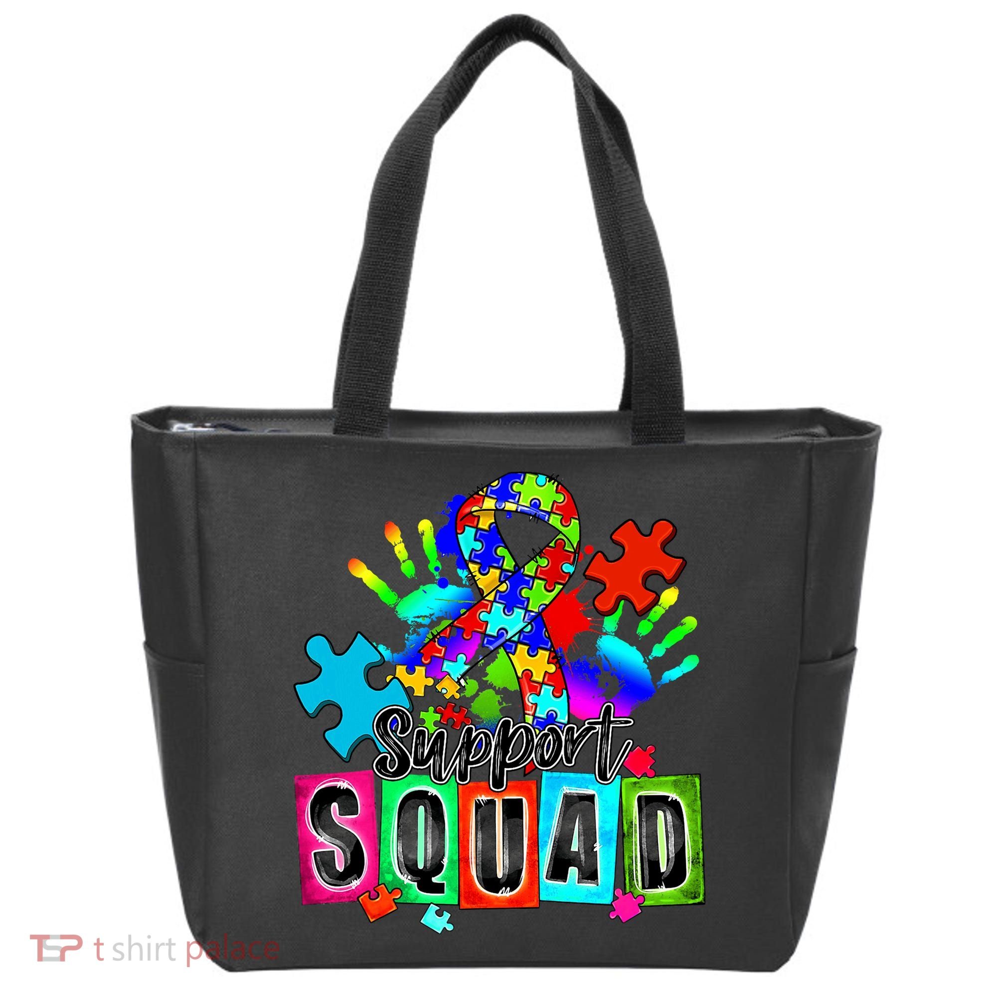 Autism Awareness Month Ribbon Support Squad Tote Bag