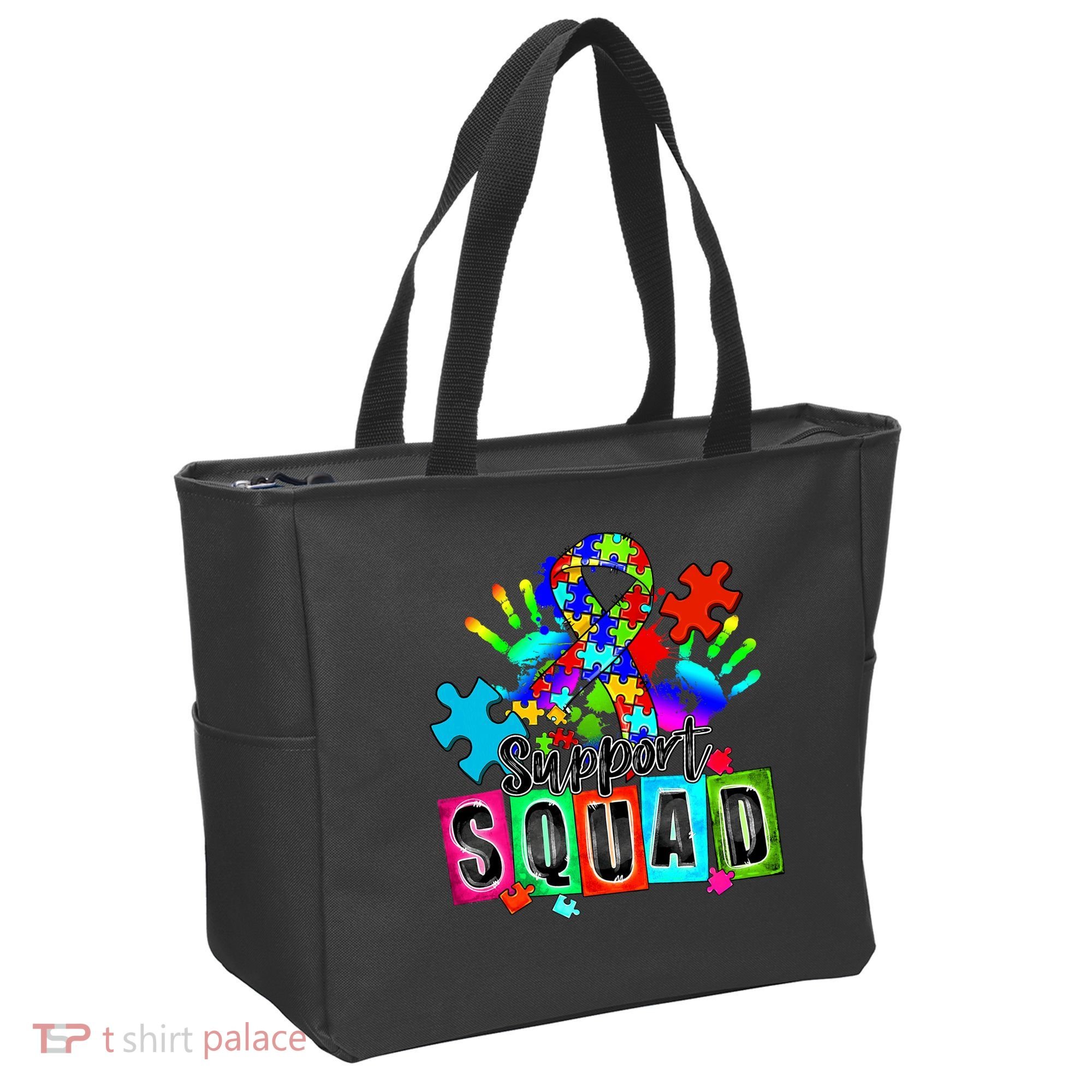 Autism Awareness Month Ribbon Support Squad Tote Bag