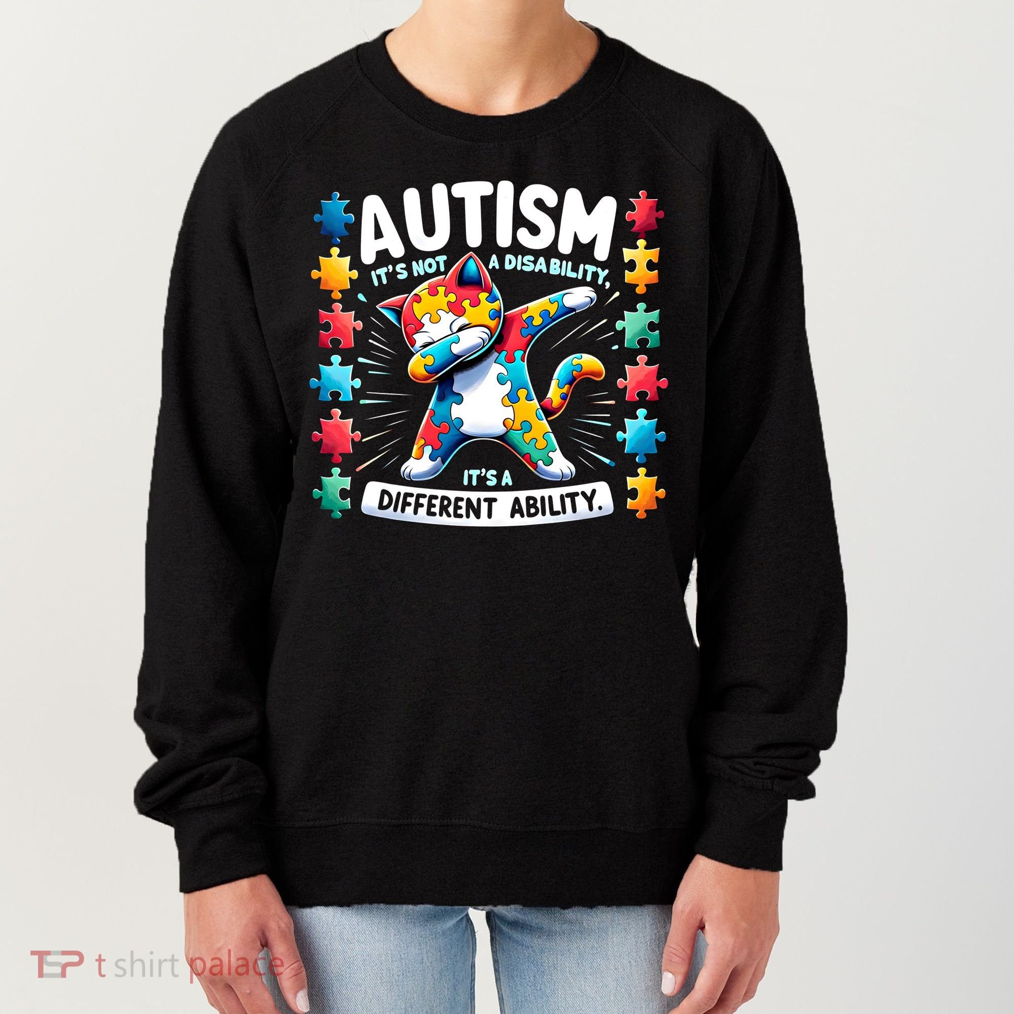 Autism Awareness Month Autism Cat Dabbing Support Autism Gift Women's Sweatshirt