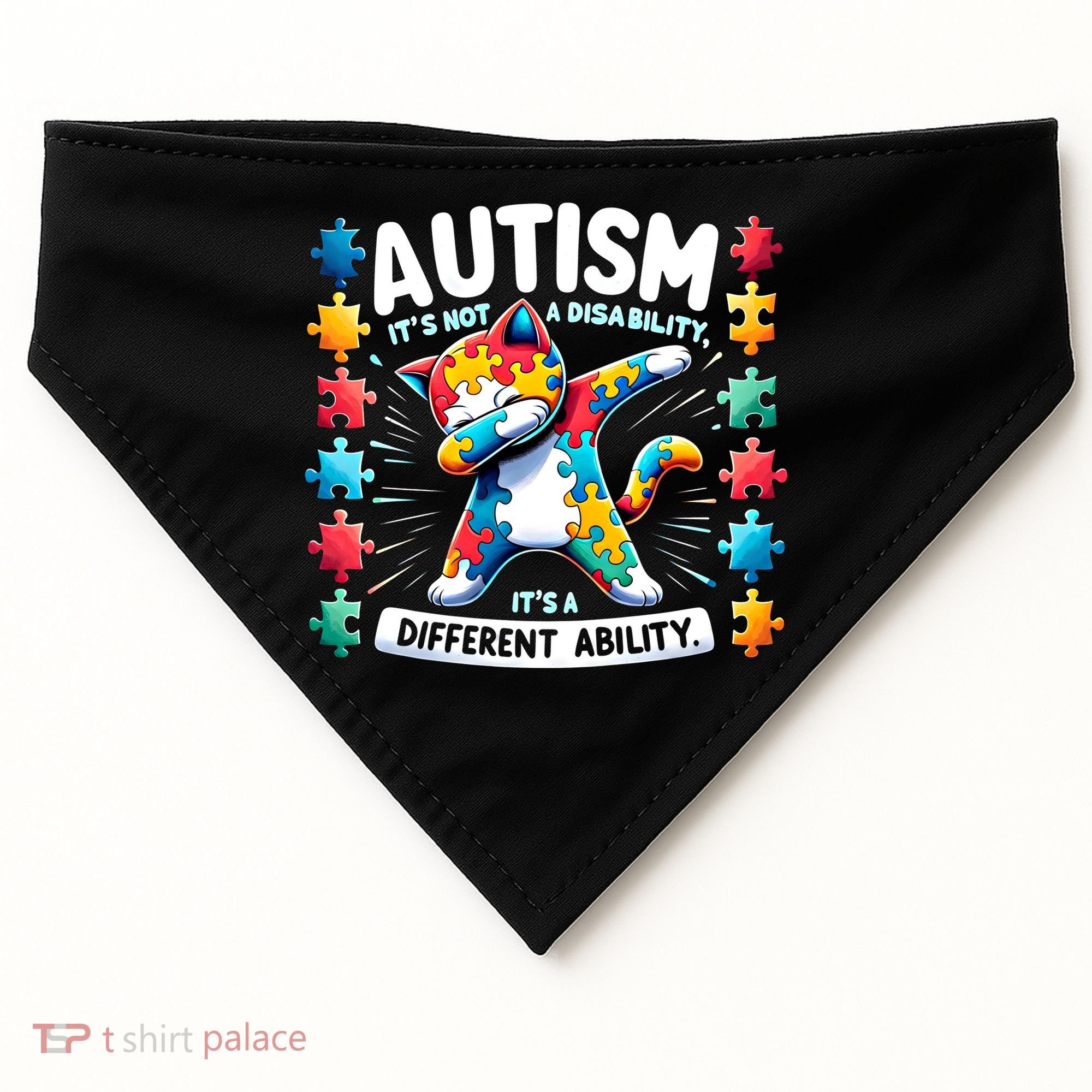 Autism Awareness Month Autism Cat Dabbing Support Autism Gift USA-Made Doggie Bandana