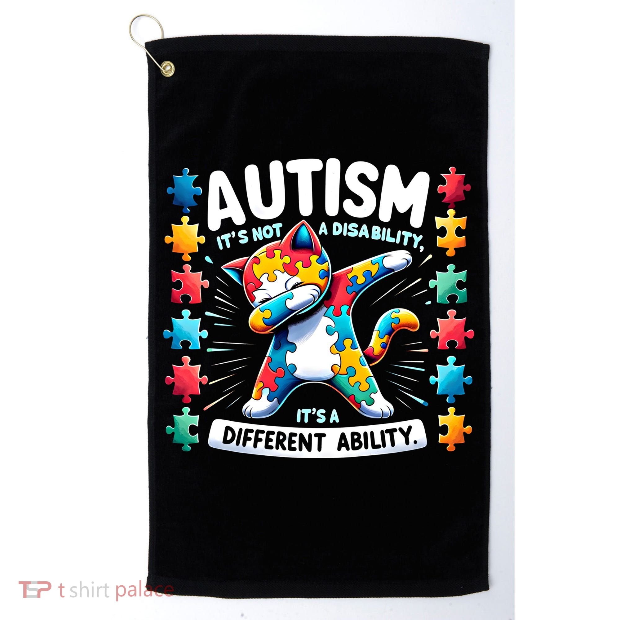 Autism Awareness Month Autism Cat Dabbing Support Autism Gift Golf Towel