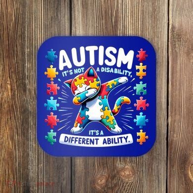 Autism Awareness Month Autism Cat Dabbing Support Autism Gift Coaster