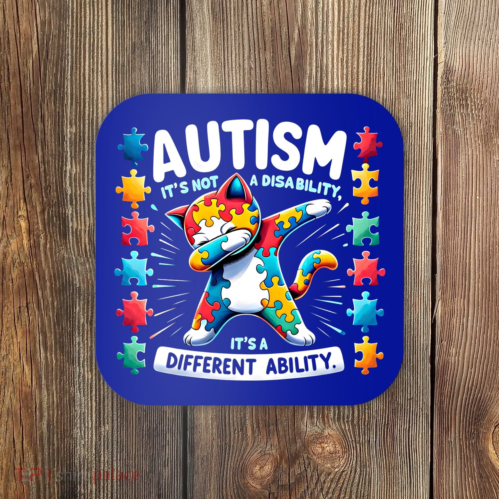 Autism Awareness Month Autism Cat Dabbing Support Autism Gift Coaster