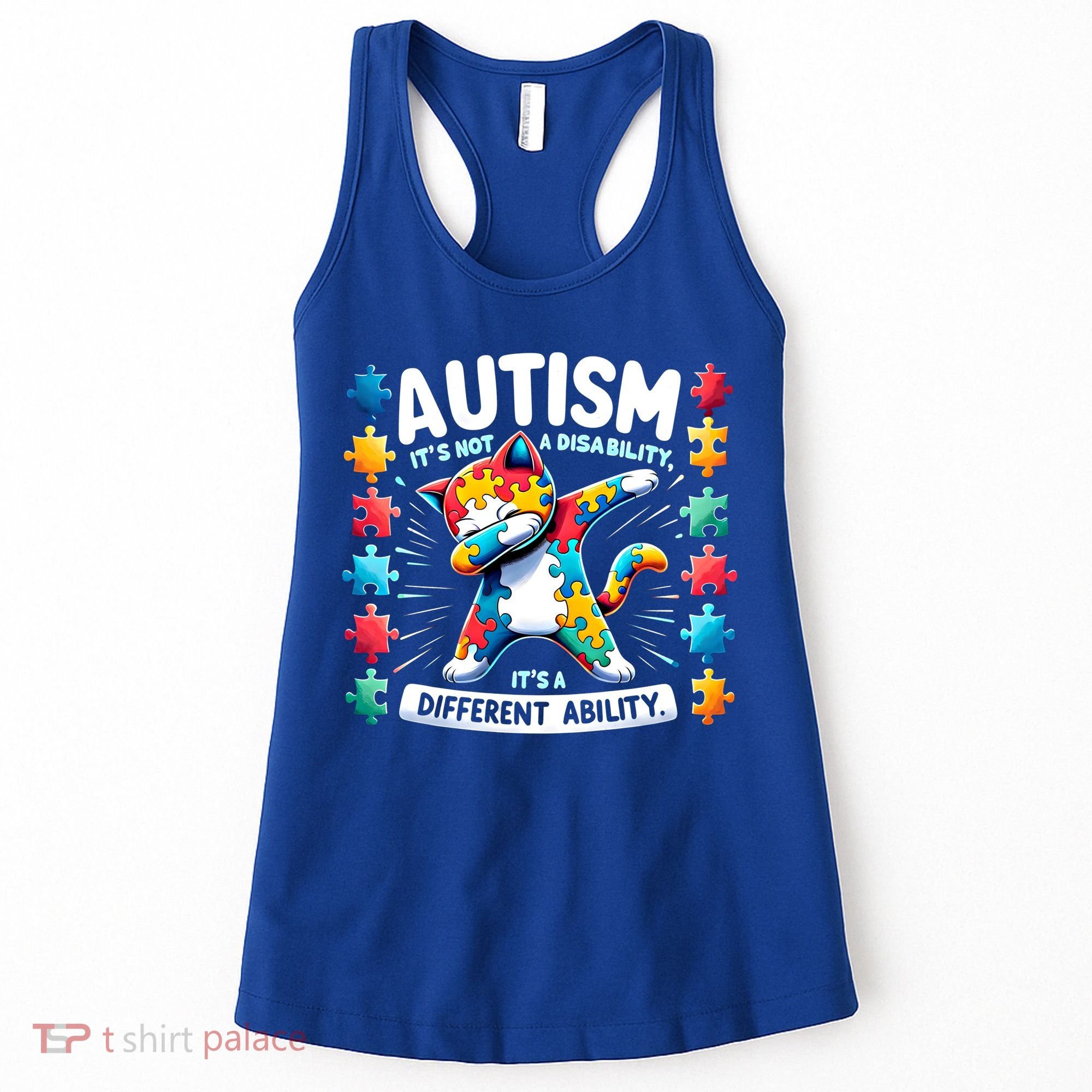 Autism Awareness Month Autism Cat Dabbing Support Autism Gift Women's Tank Top