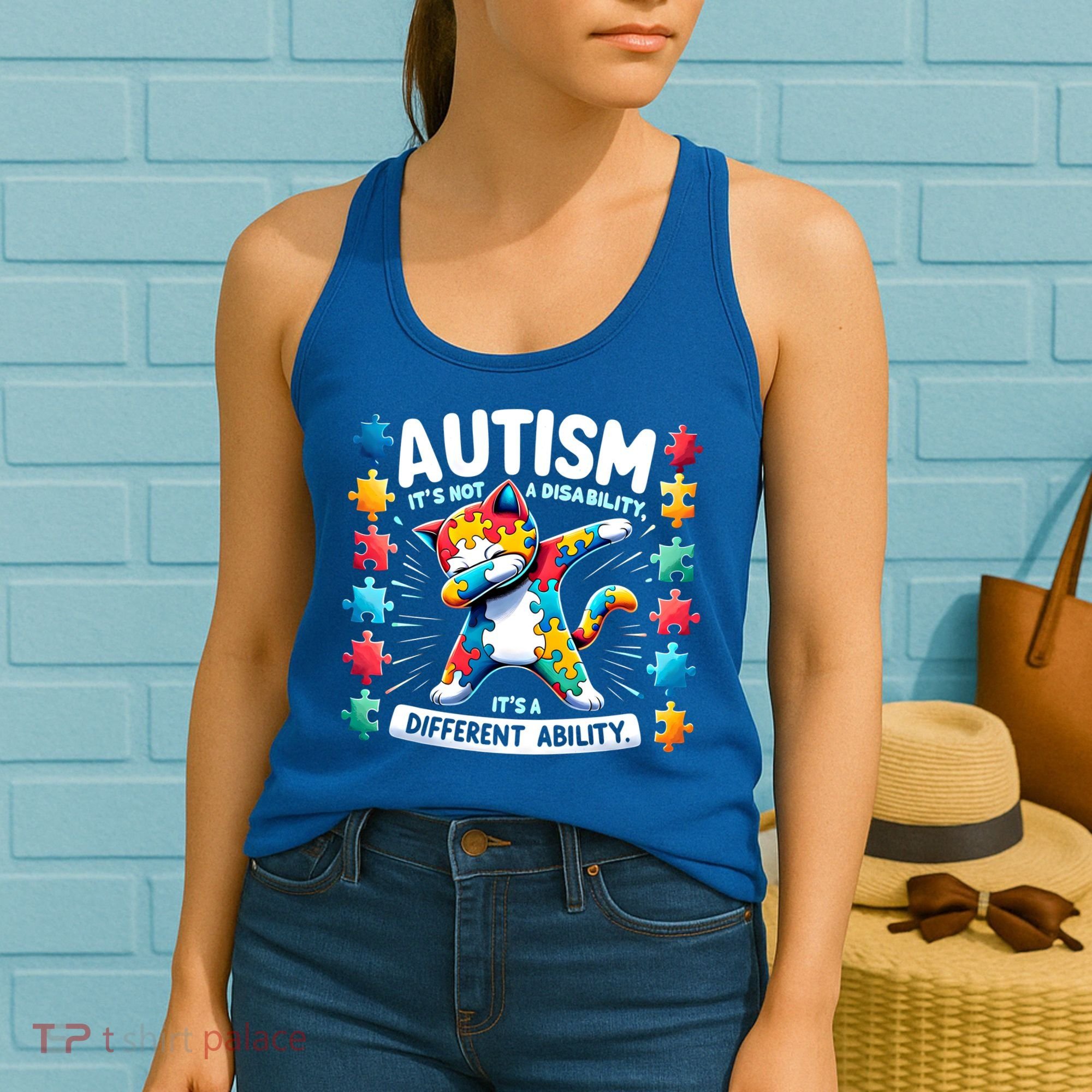 Autism Awareness Month Autism Cat Dabbing Support Autism Gift Women's Tank Top