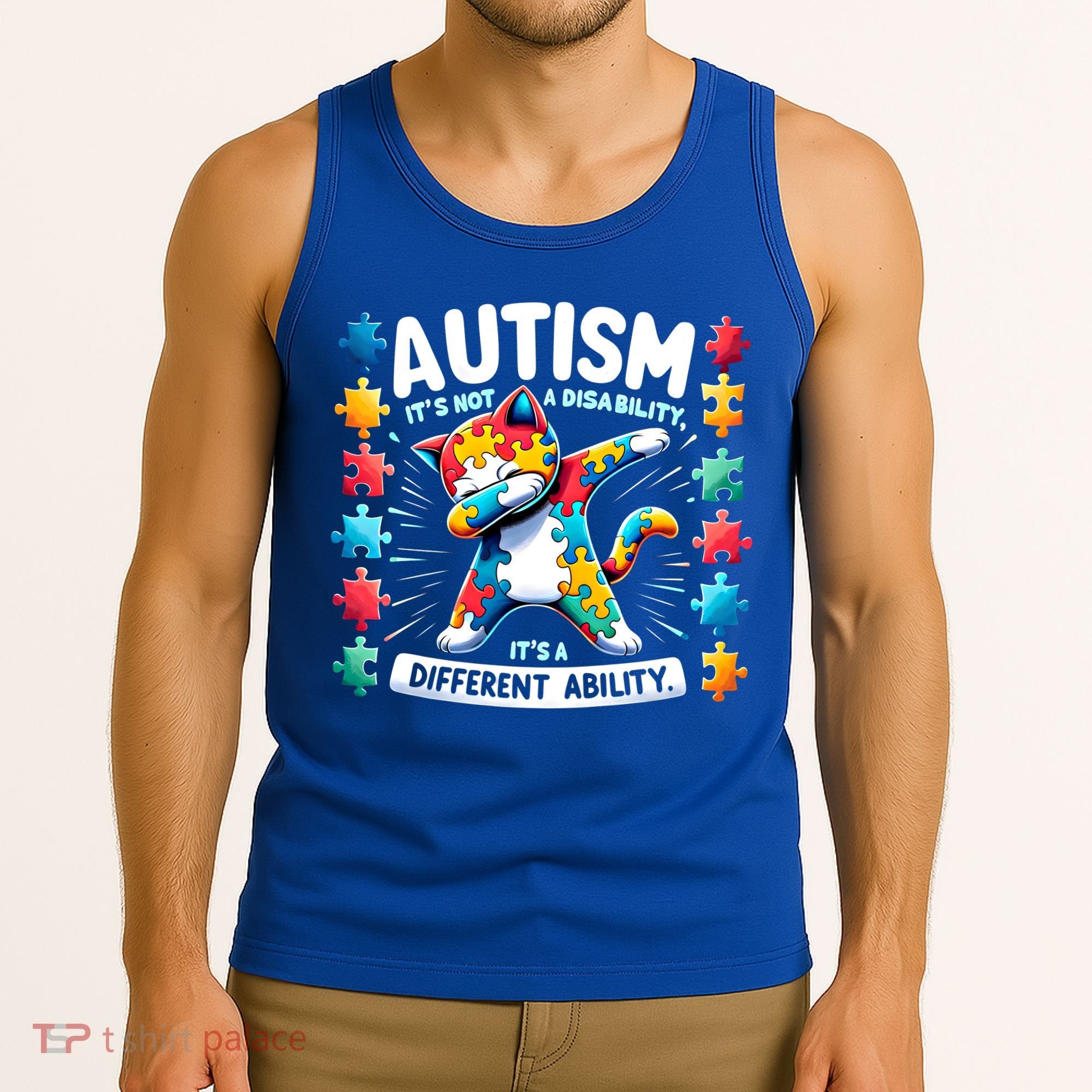 Autism Awareness Month Autism Cat Dabbing Support Autism Gift Tank Top
