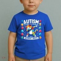Autism Awareness Month Autism Cat Dabbing Support Autism Gift Toddler T-Shirt thumb 2