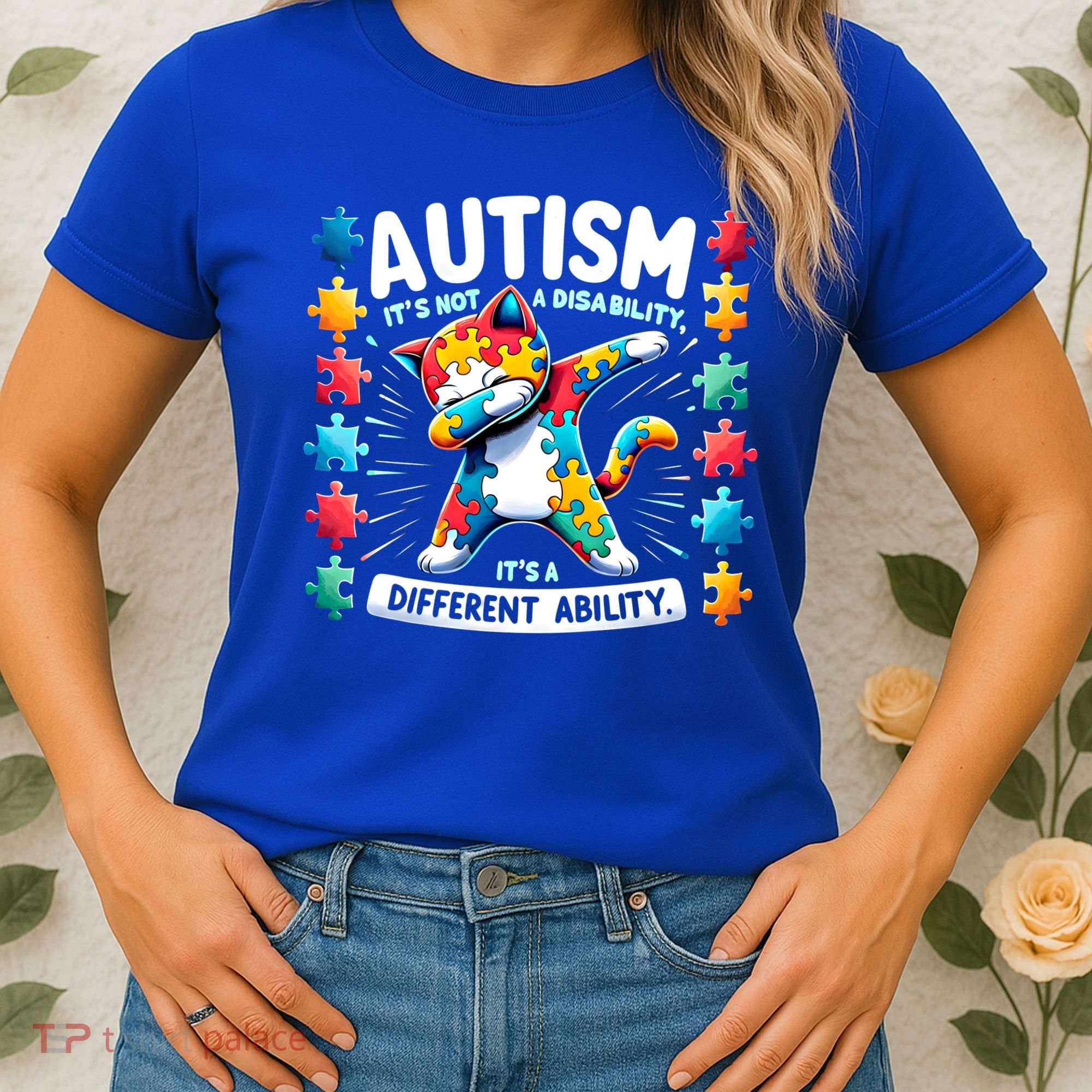 Autism Awareness Month Autism Cat Dabbing Support Autism Gift Women's T-Shirt