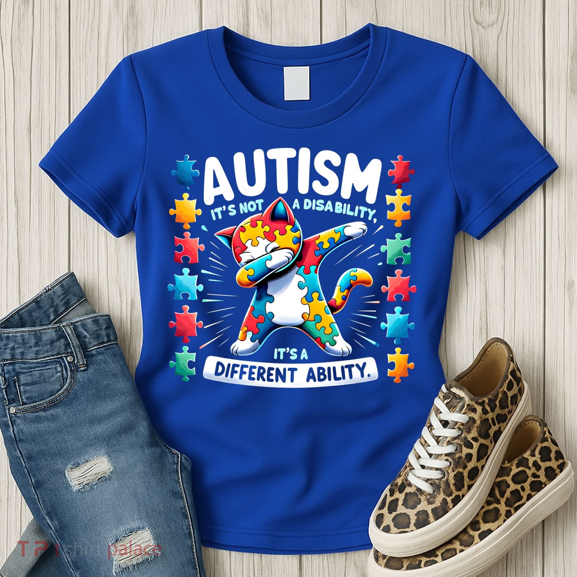 Autism Awareness Month Autism Cat Dabbing Support Autism Gift Women's T-Shirt