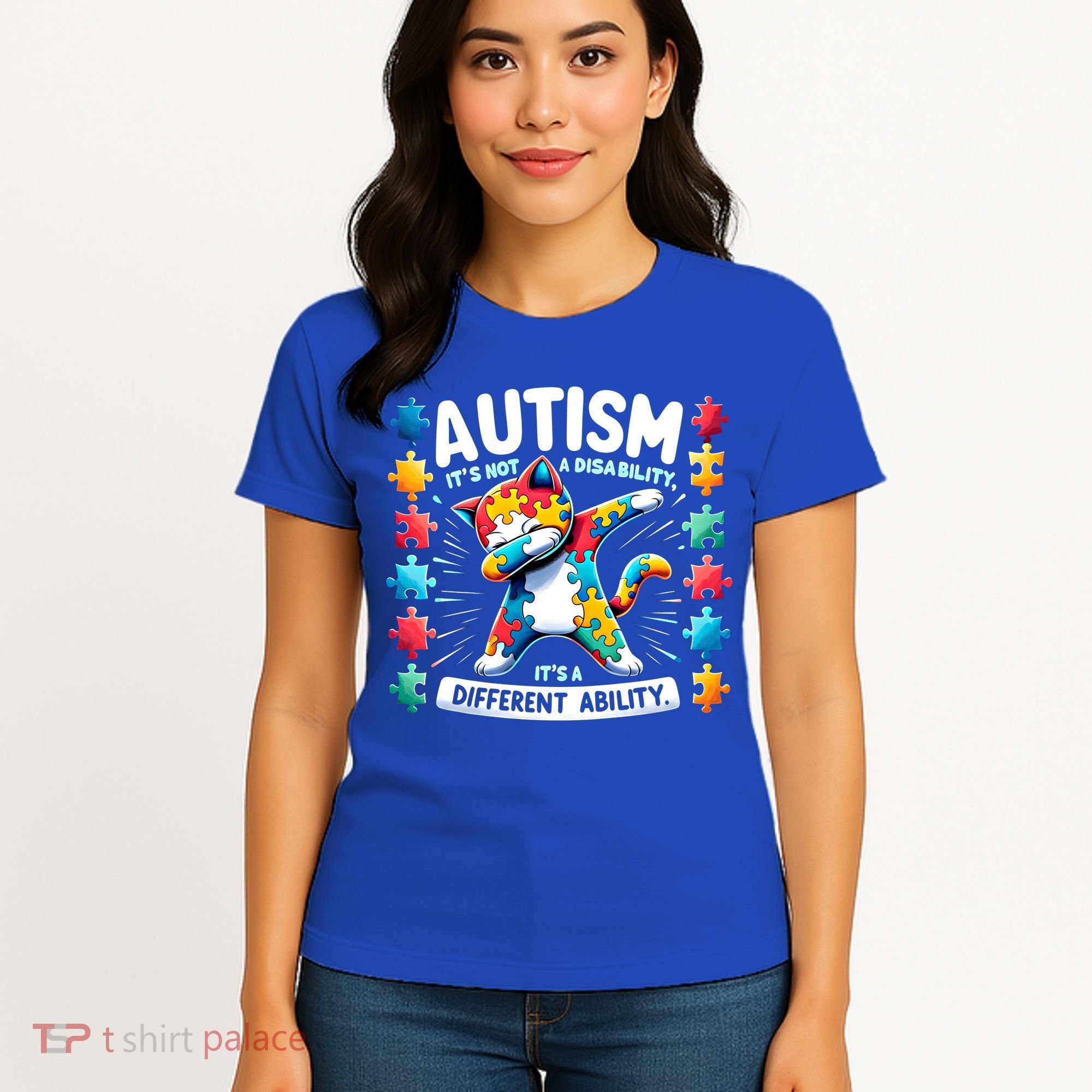 Autism Awareness Month Autism Cat Dabbing Support Autism Gift Women's T-Shirt