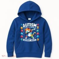 Autism Awareness Month Autism Cat Dabbing Support Autism Gift Kids Hoodie thumb 0