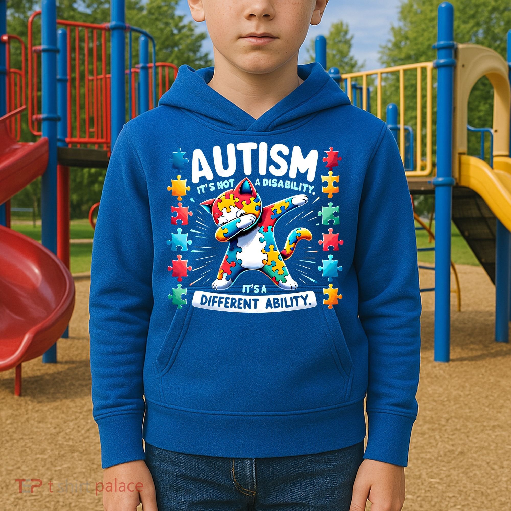Autism Awareness Month Autism Cat Dabbing Support Autism Gift Kids Hoodie