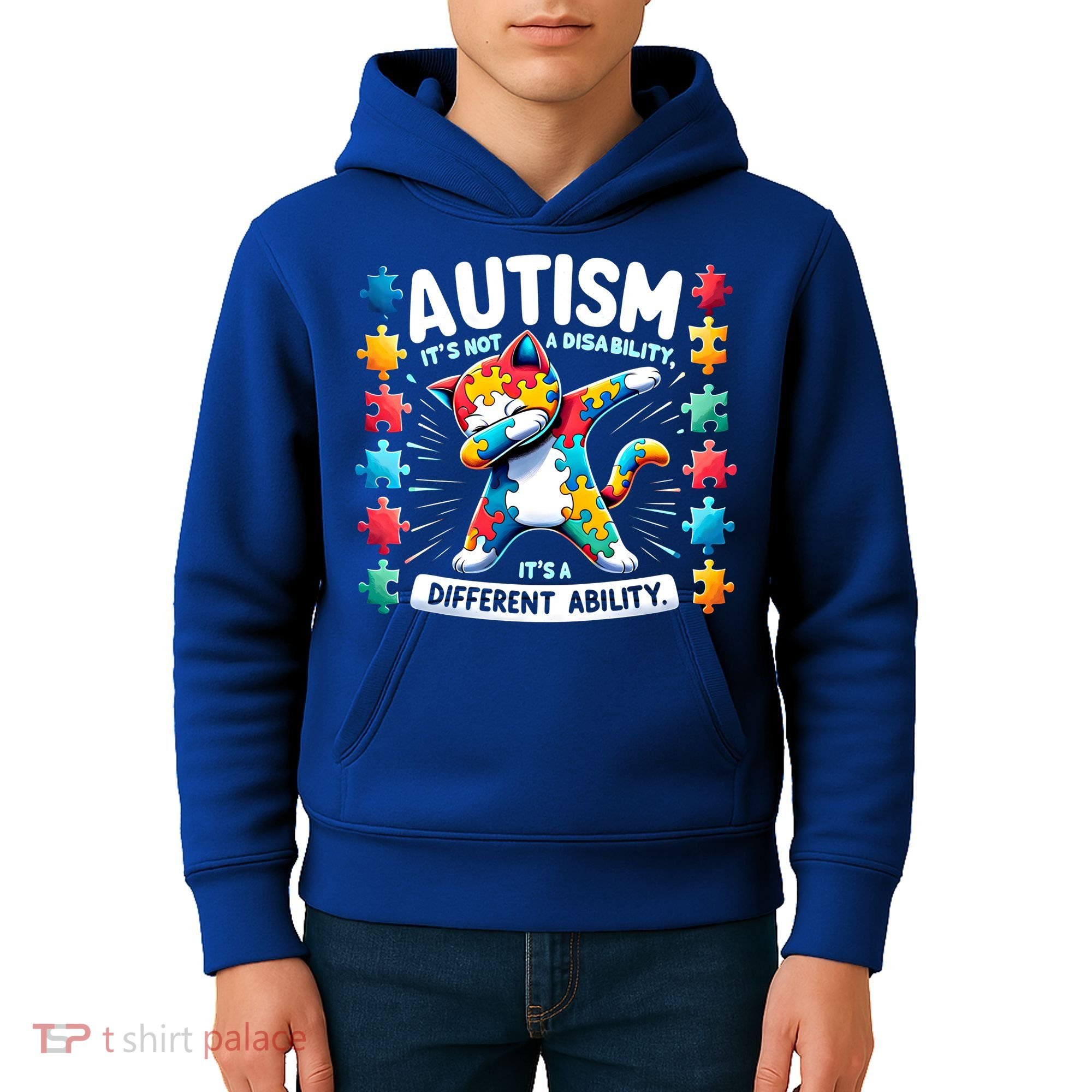 Autism Awareness Month Autism Cat Dabbing Support Autism Gift Kids Hoodie