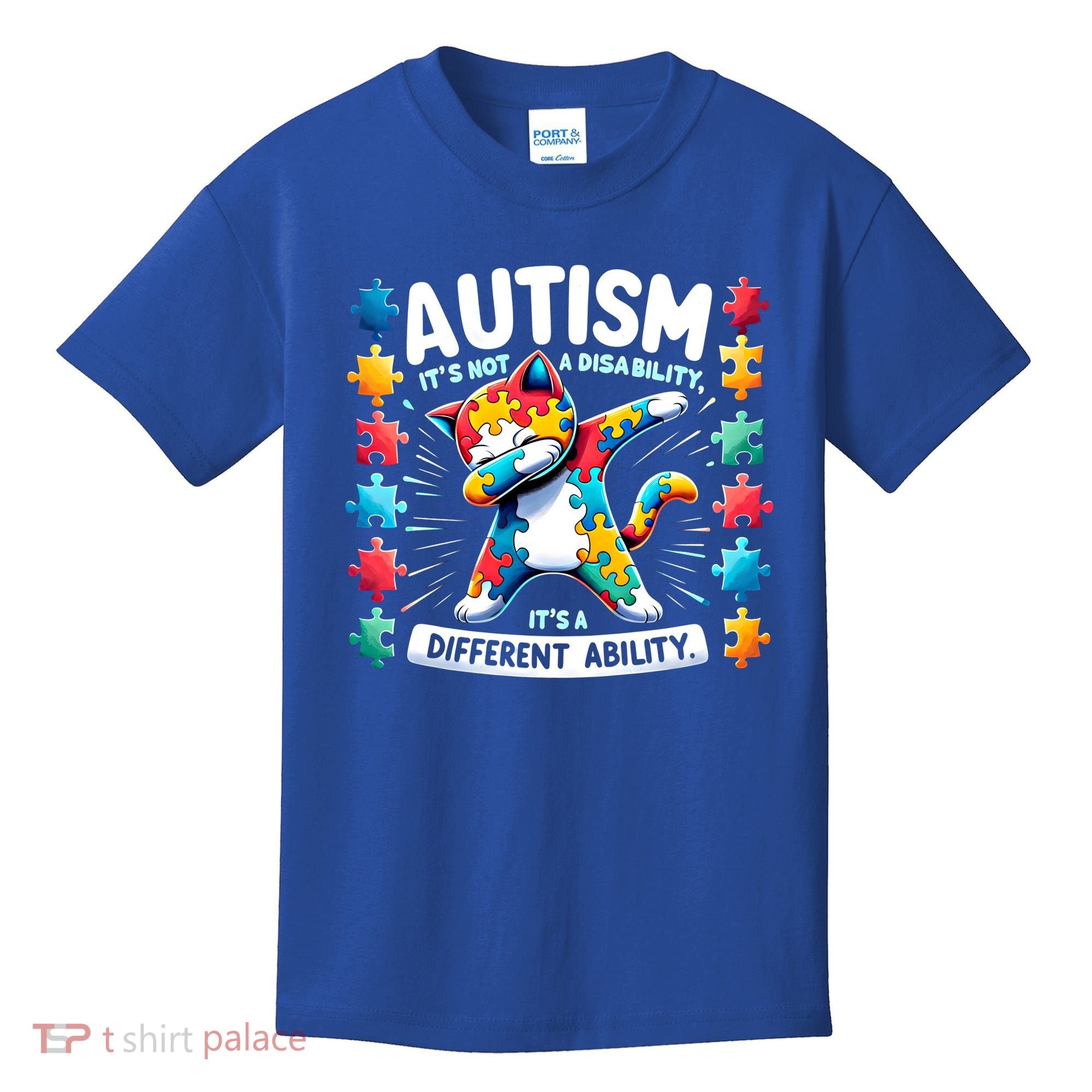 Autism Awareness Month Autism Cat Dabbing Support Autism Gift Kids T-Shirt