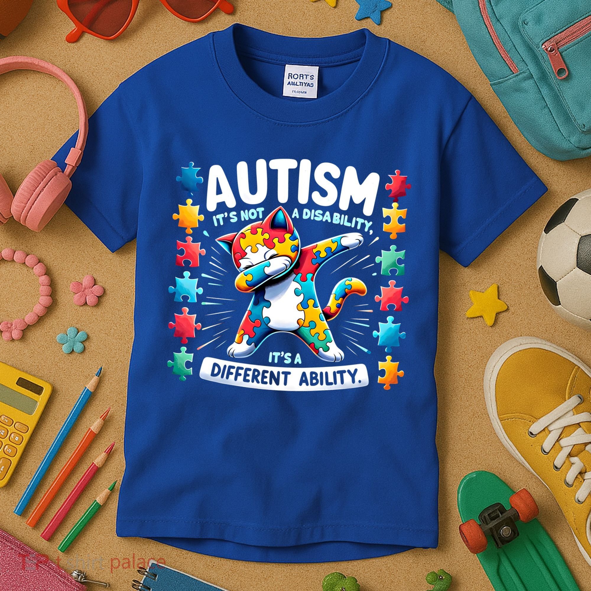 Autism Awareness Month Autism Cat Dabbing Support Autism Gift Kids T-Shirt