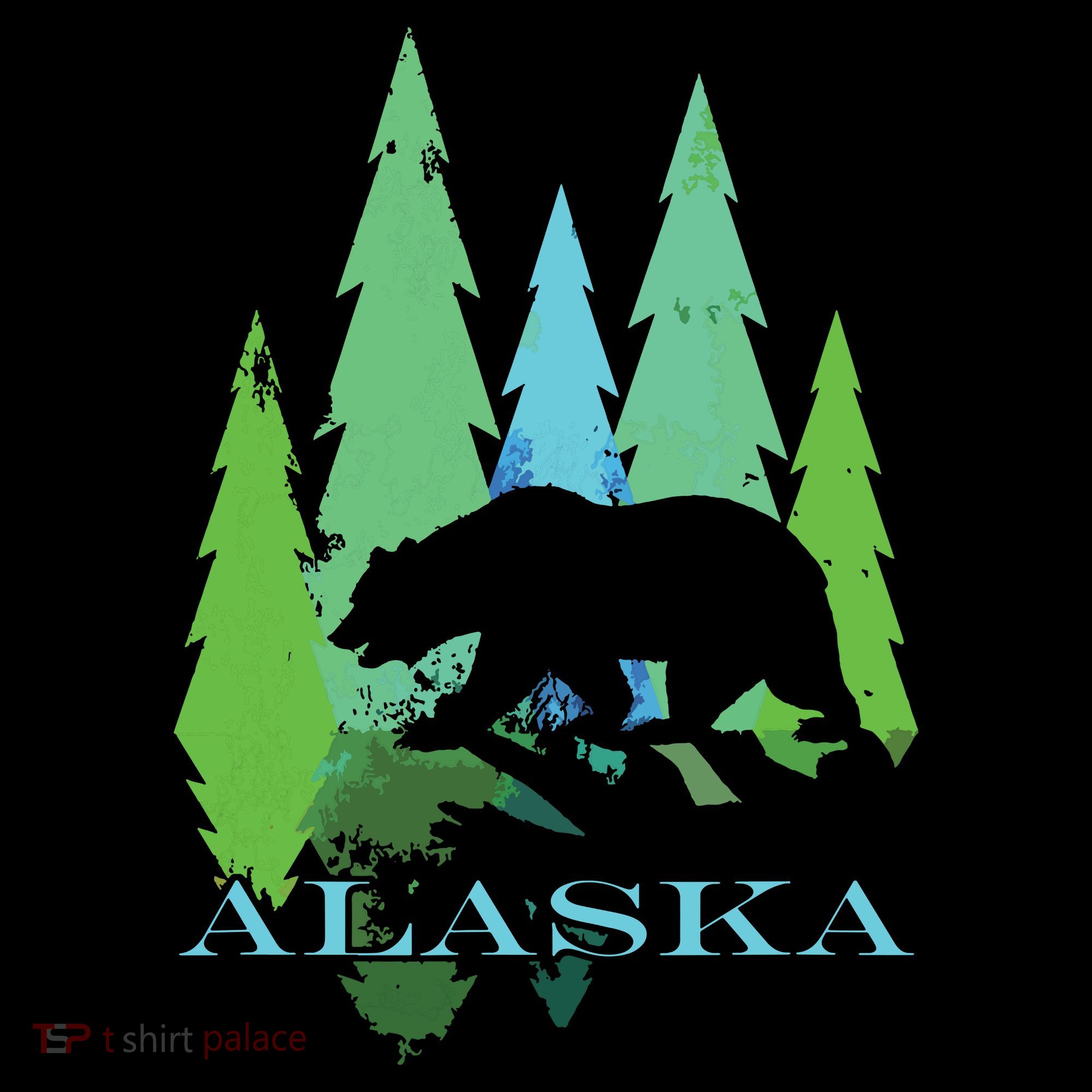 Alaska Alaskan Northern Light Trees With Bear Stripe Pom Pom Beanie