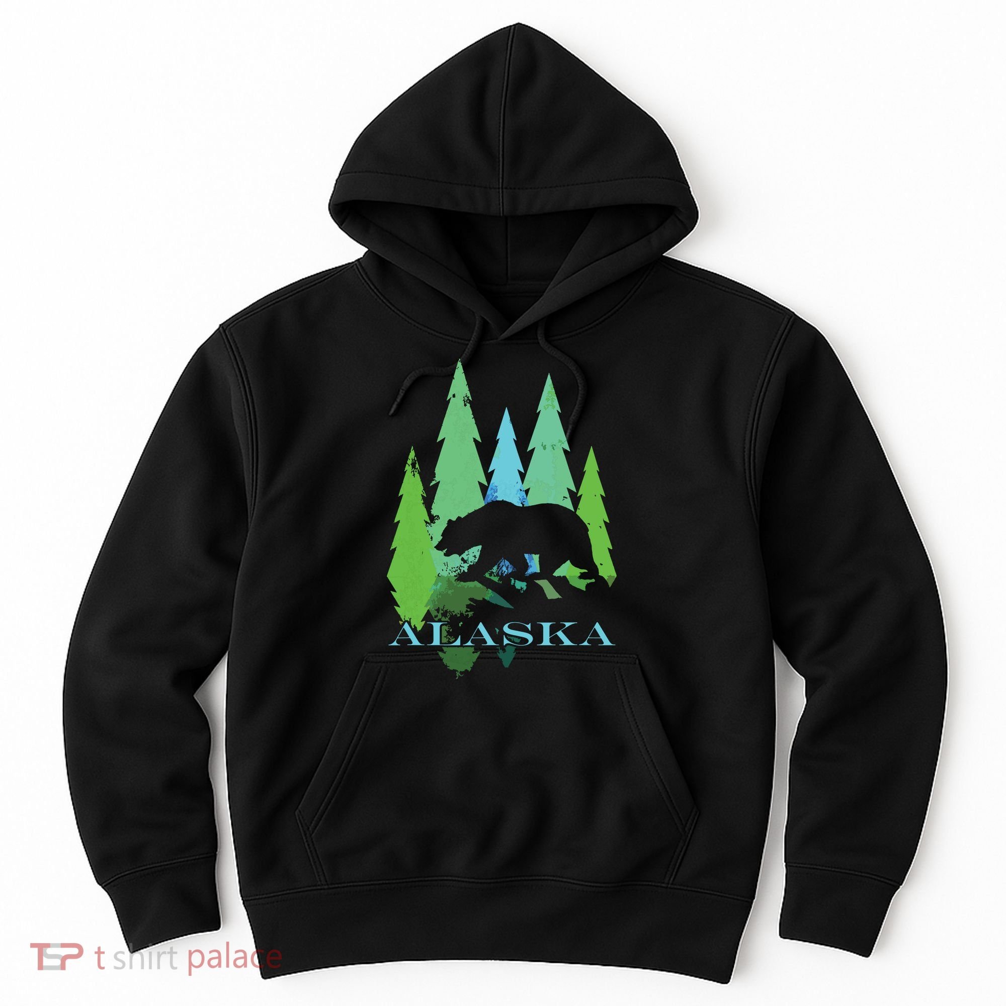 Alaska Alaskan Northern Light Trees With Bear Hoodie