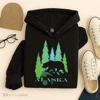 Alaska Alaskan Northern Light Trees With Bear Hoodie thumb 4