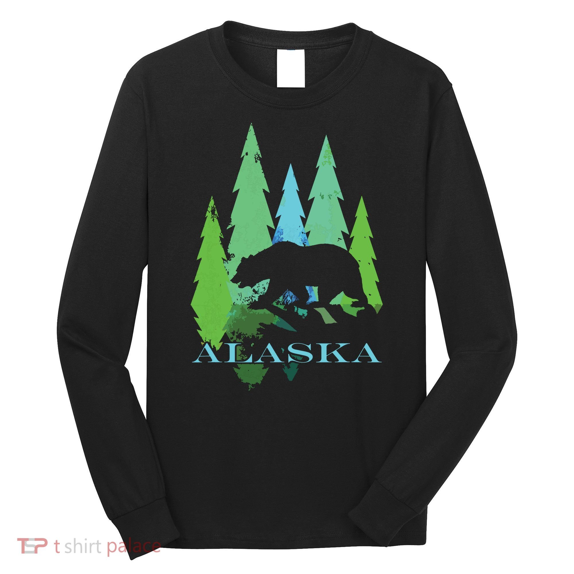 Alaska Alaskan Northern Light Trees With Bear Long Sleeve Shirt