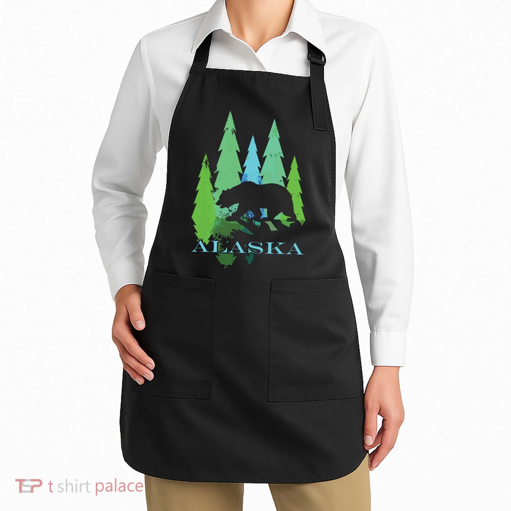 Alaska Alaskan Northern Light Trees With Bear Apron
