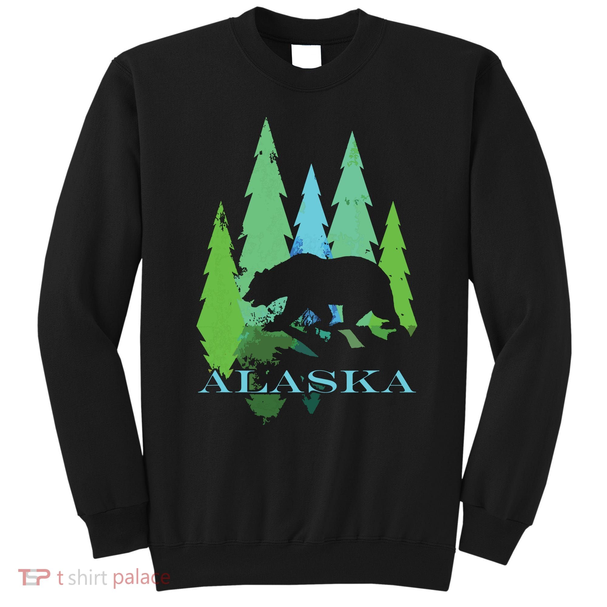 Alaska Alaskan Northern Light Trees With Bear Sweatshirt
