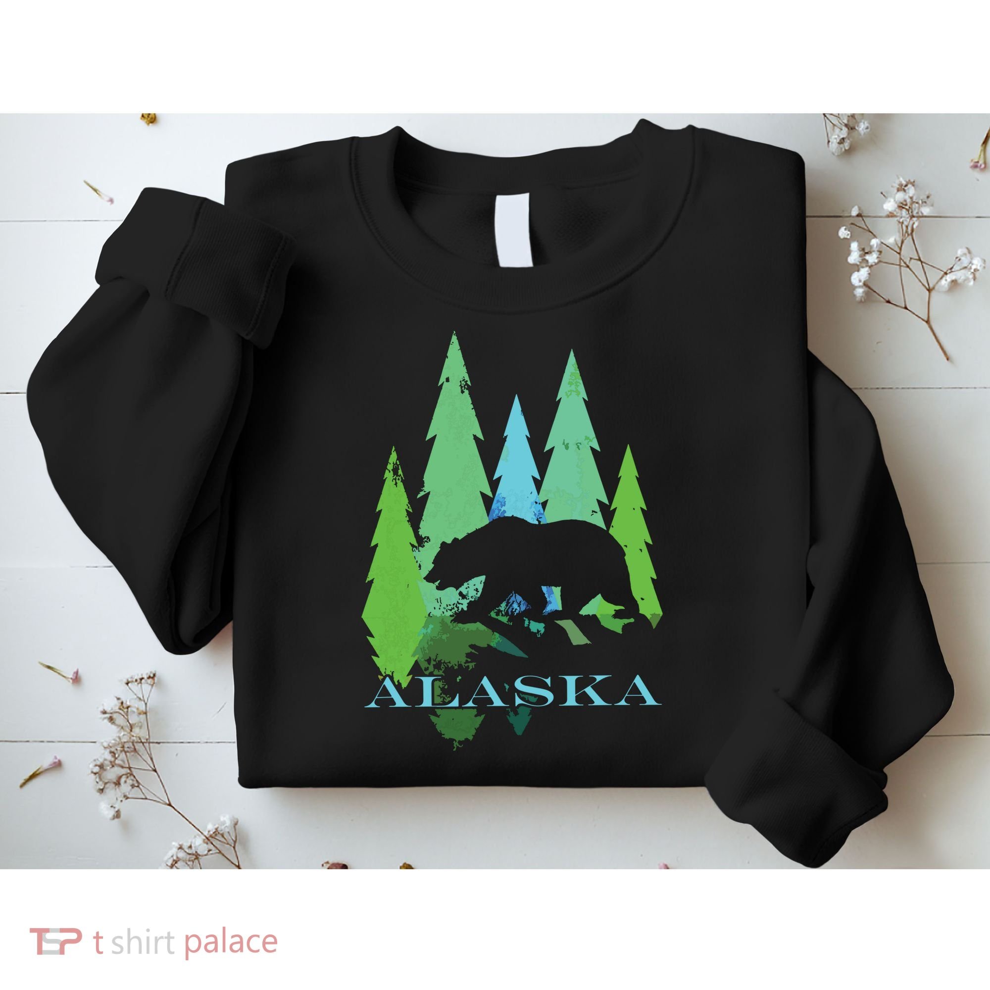 Alaska Alaskan Northern Light Trees With Bear Sweatshirt