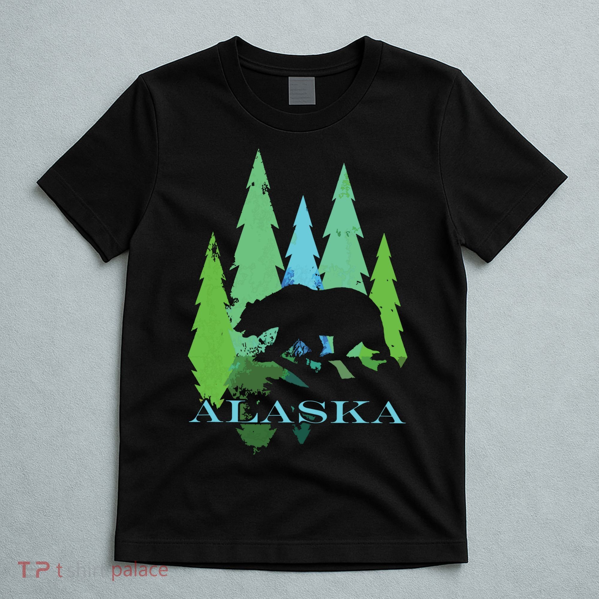 Alaska Alaskan Northern Light Trees With Bear T-Shirt