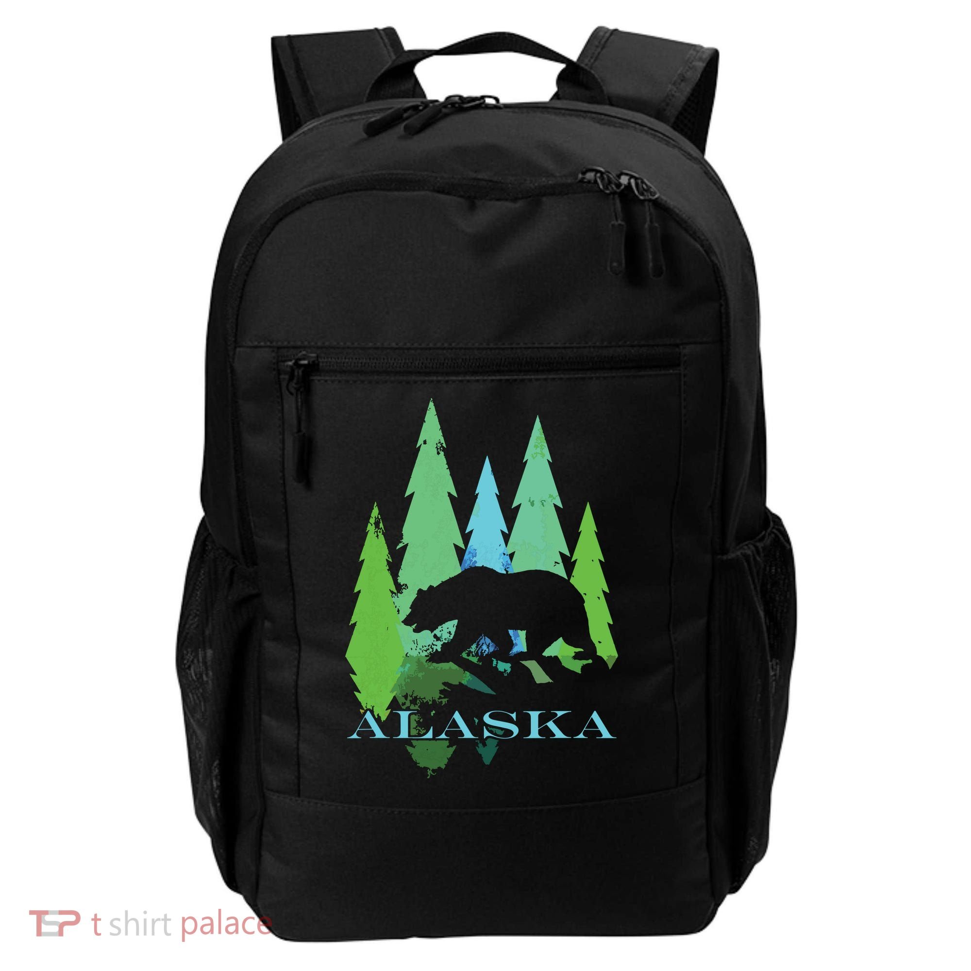Alaska Alaskan Northern Light Trees With Bear Backpack