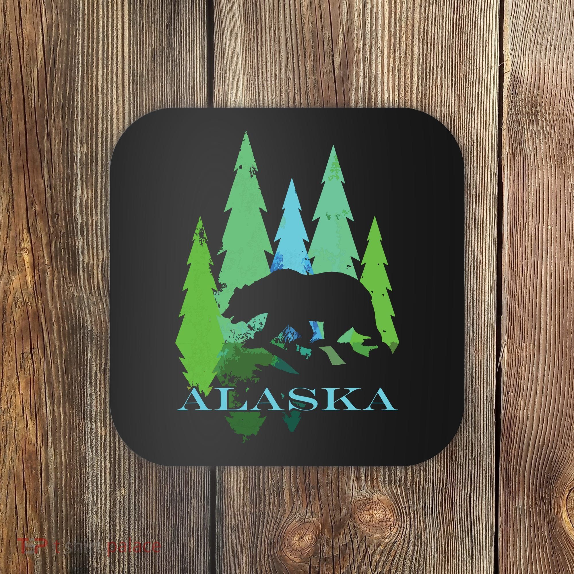 Alaska Alaskan Northern Light Trees With Bear Coaster