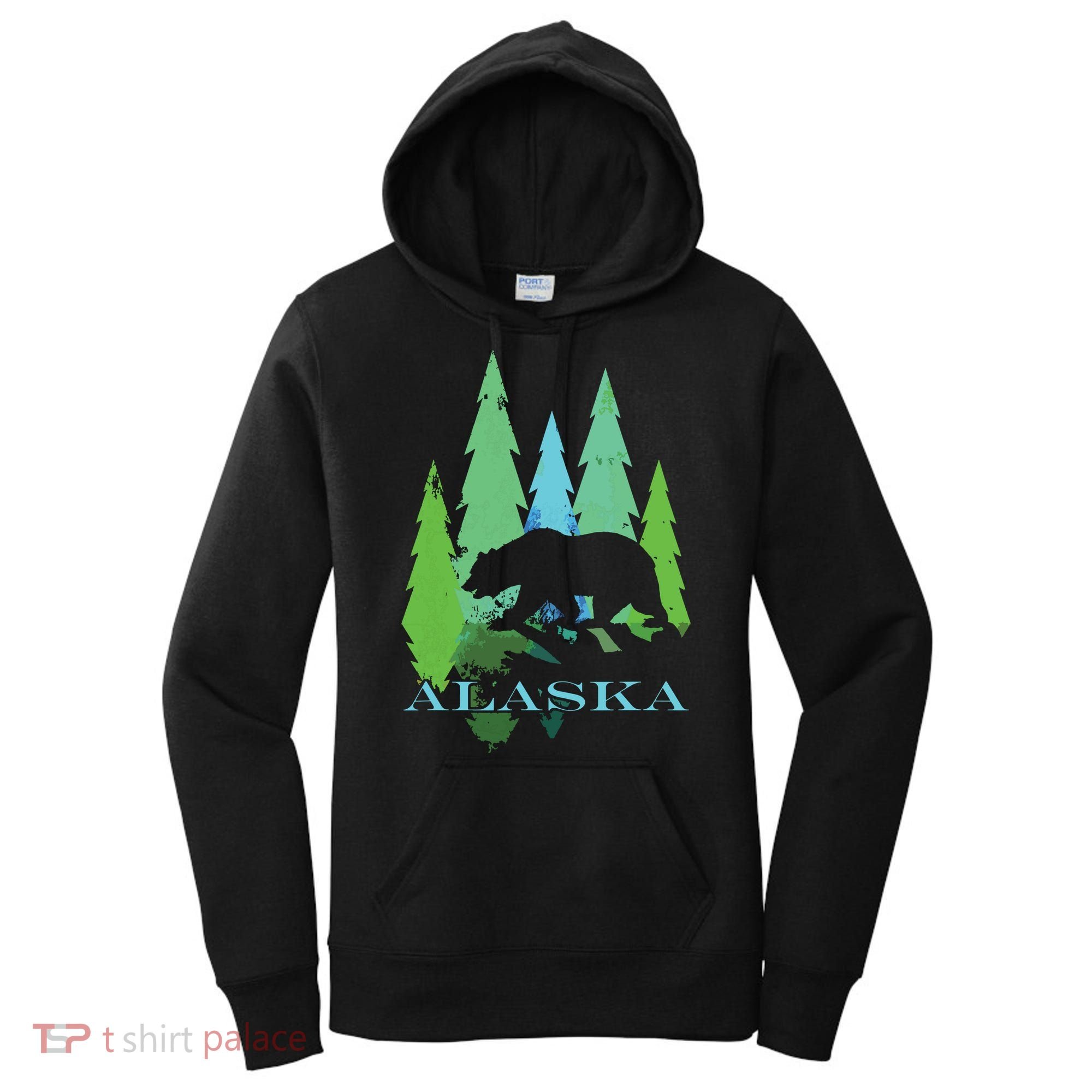 Alaska Alaskan Northern Light Trees With Bear Women's Hoodie