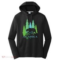 Alaska Alaskan Northern Light Trees With Bear Performance Fleece Hoodie thumb 0