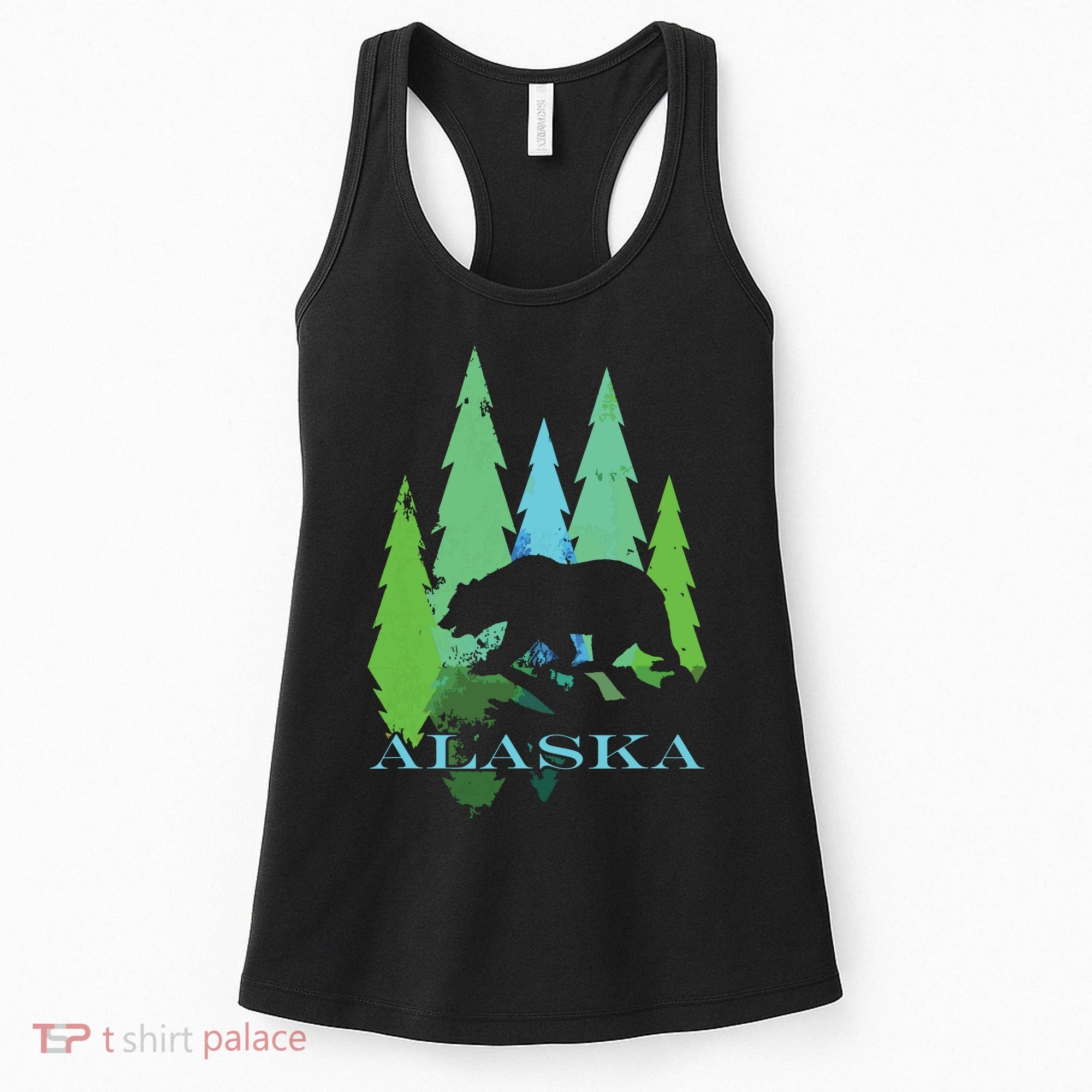 Alaska Alaskan Northern Light Trees With Bear Women's Tank Top