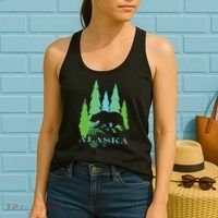 Alaska Alaskan Northern Light Trees With Bear Women's Tank Top thumb 2