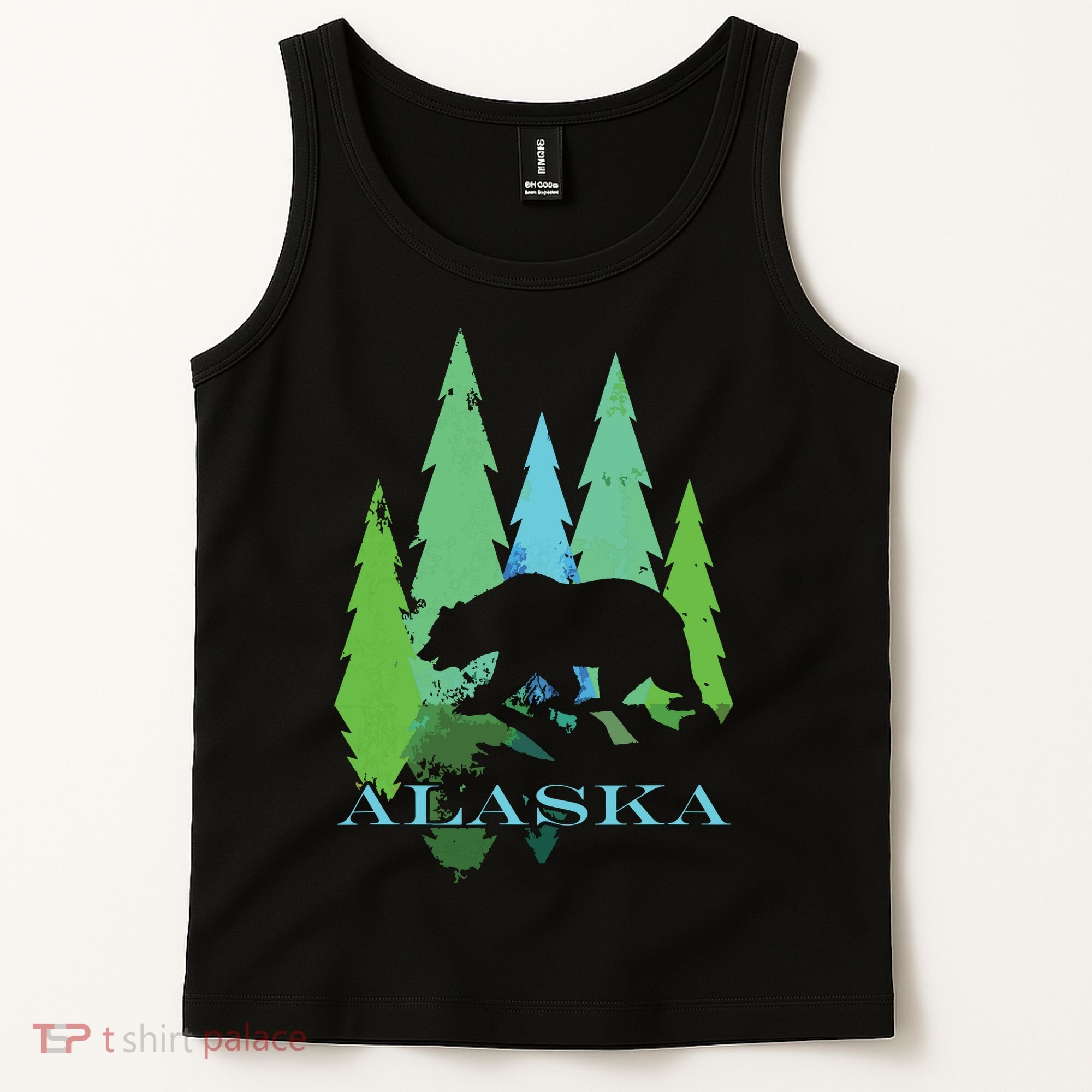 Alaska Alaskan Northern Light Trees With Bear Tank Top