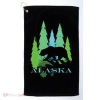 Alaska Alaskan Northern Light Trees With Bear Golf Towel thumb 0